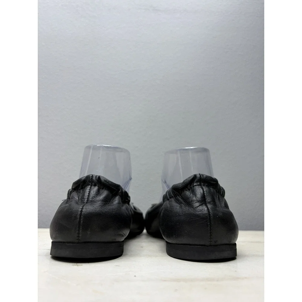 Tory Burch Reva Ballet Flats Womens Size US 9 Black Leather Silver Logo